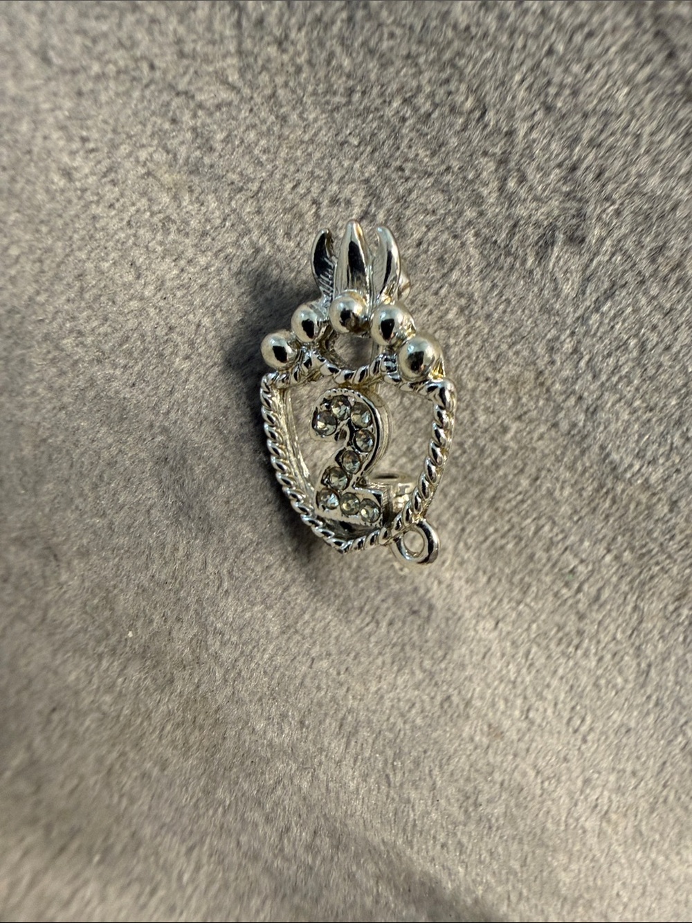 Silver Number 2 Pendant Charm with Crystal Accents